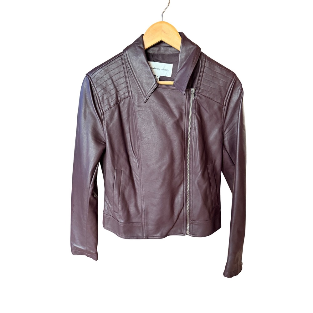 Cupcakes and Cashmere‎ Women Burgundy Faux Leather Moto Jacket Size Small